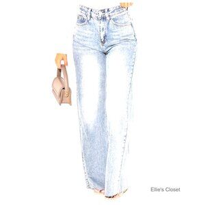 Straight Leg High Waist Baggy Denim Jeans Stretchy Polyester Casual